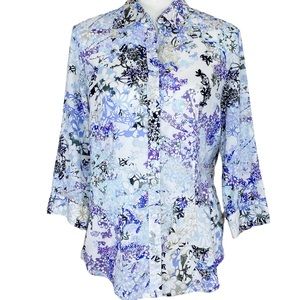 Coldwater Creek Lightweight Floral 3/4 Sleeve Button Down Top Size S